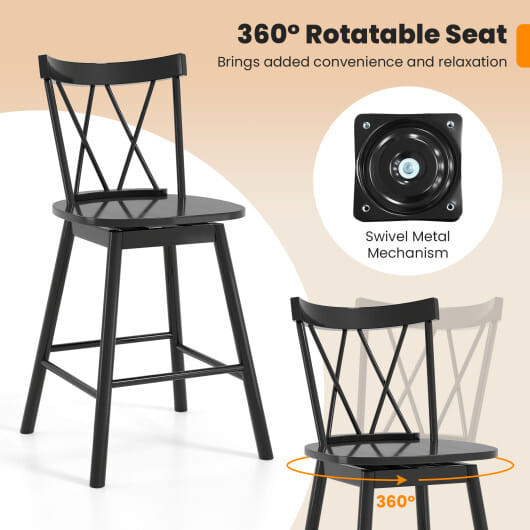 Set of 2 Windsor Bar Stool with Ergonomic Backrest and Footrests-29 inches
