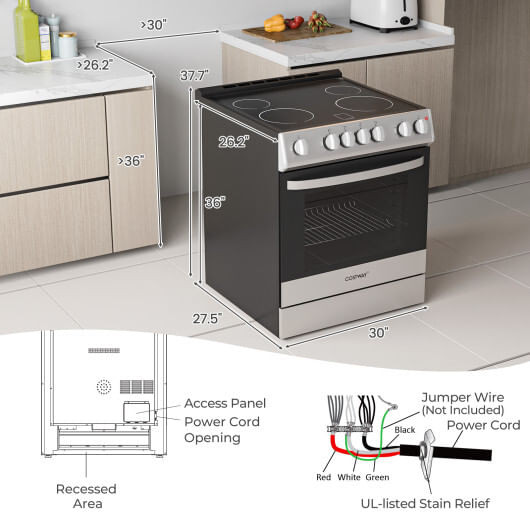 30 Inch Freestanding and Slide-in Kitchen Stove with 4 Burners Ceramic Cooktop-Silver