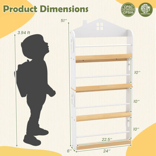 House-Shaped Kids Bookshelf with Anti-falling Baffles-White