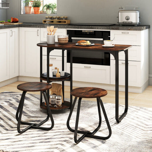 3-Piece Industrial Dining Table Set for Small Space-Black