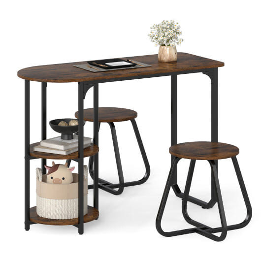 3-Piece Industrial Dining Table Set for Small Space-Black