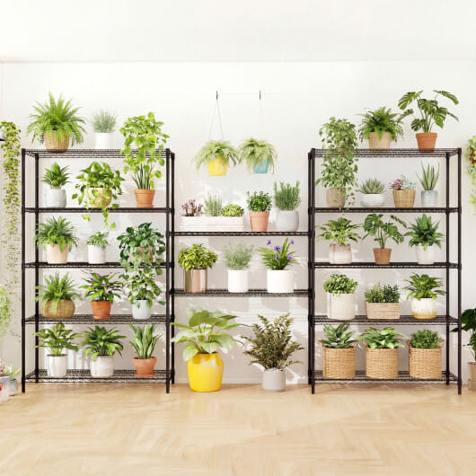 6-Tier Metal Storage Shelving Unit Set of 2 Adjustable Utility Shelf with V-Shaped Wire Rack-Black