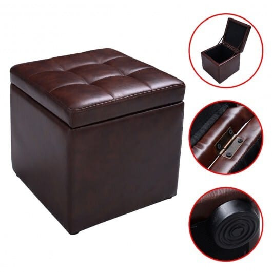 Foldable Cube Ottoman Pouffe Storage Seat-Black