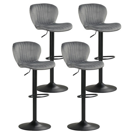 Adjustable Counter Height Chairs Set of 4 with Velvet Upholstered Backrests-Gray
