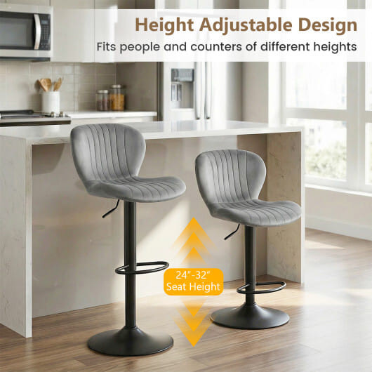 Adjustable Counter Height Chairs Set of 4 with Velvet Upholstered Backrests-Gray