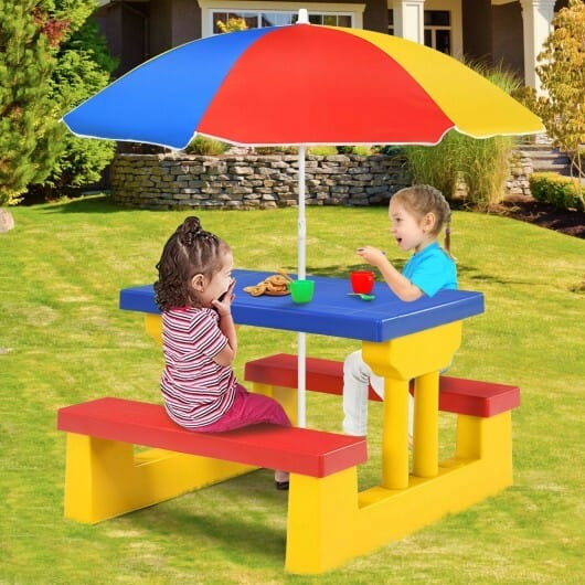 Kids Picnic Folding Table and Bench with Umbrella