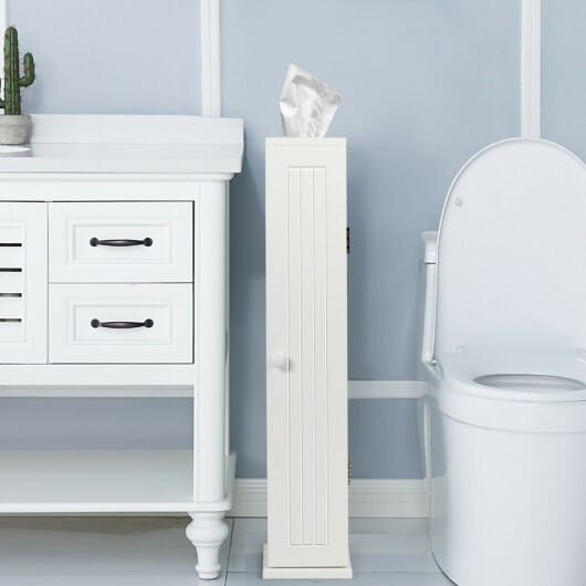 Free Standing Toilet Paper Holder with 4 Shelves and Top Slot for Bathroom-White
