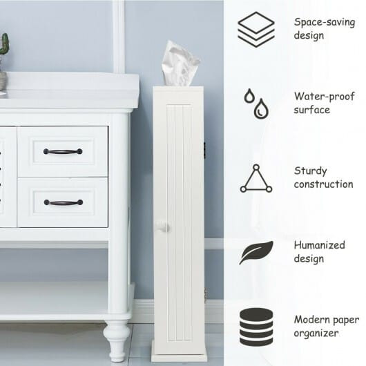 Free Standing Toilet Paper Holder with 4 Shelves and Top Slot for Bathroom-White