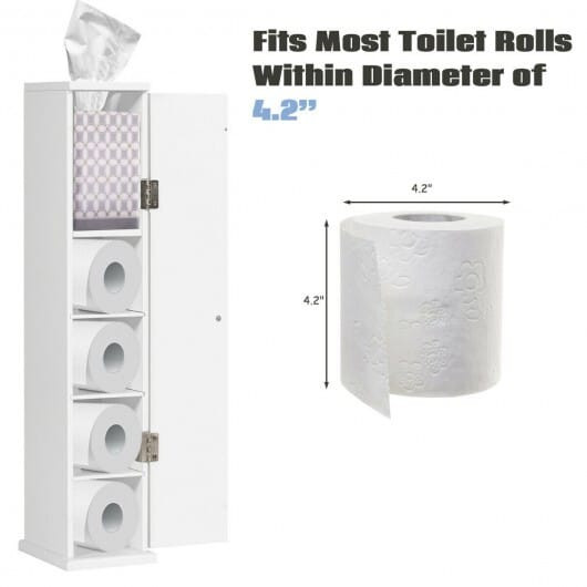 Free Standing Toilet Paper Holder with 4 Shelves and Top Slot for Bathroom-White