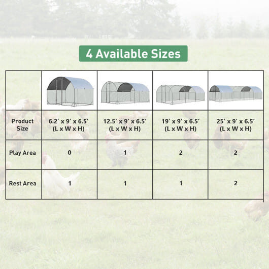 6.2 Feet/12.5 Feet/19 Feet Large Metal Chicken Coop Outdoor Galvanized Dome Cage with Cover-L