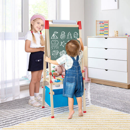3-in-1 Double-Sided Adjustable Kid Easel for 3-8 Years Old Toddlers-Blue