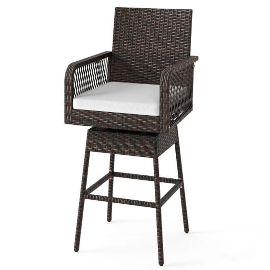 29 Inches Patio 360 Swivel Bar Stool with Cross-Woven Armrests and Seat Cushion-White