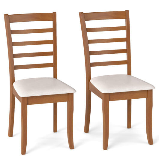 Wooden Dining Chair Set of 2 Modern Upholstered Kitchen Chair-Beige