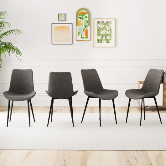 Set of 4 Dining Chair Upholstered with Metal Legs and Padded Backs-Gray