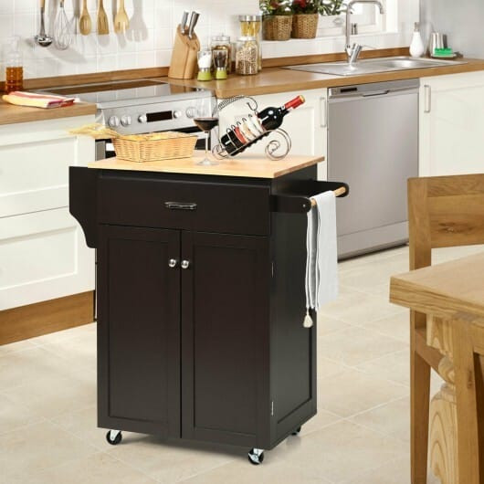 Utility Rolling Storage Cabinet Kitchen Island Cart with Spice Rack-White