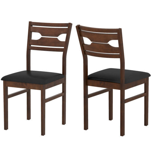 Wooden Dining Chair Set of 2 with PU Leather Padded Seat and Rubber Wood Frame-Walnut