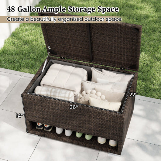 PE Rattan Storage Bin with Waterproof Liner for Patio Cushions