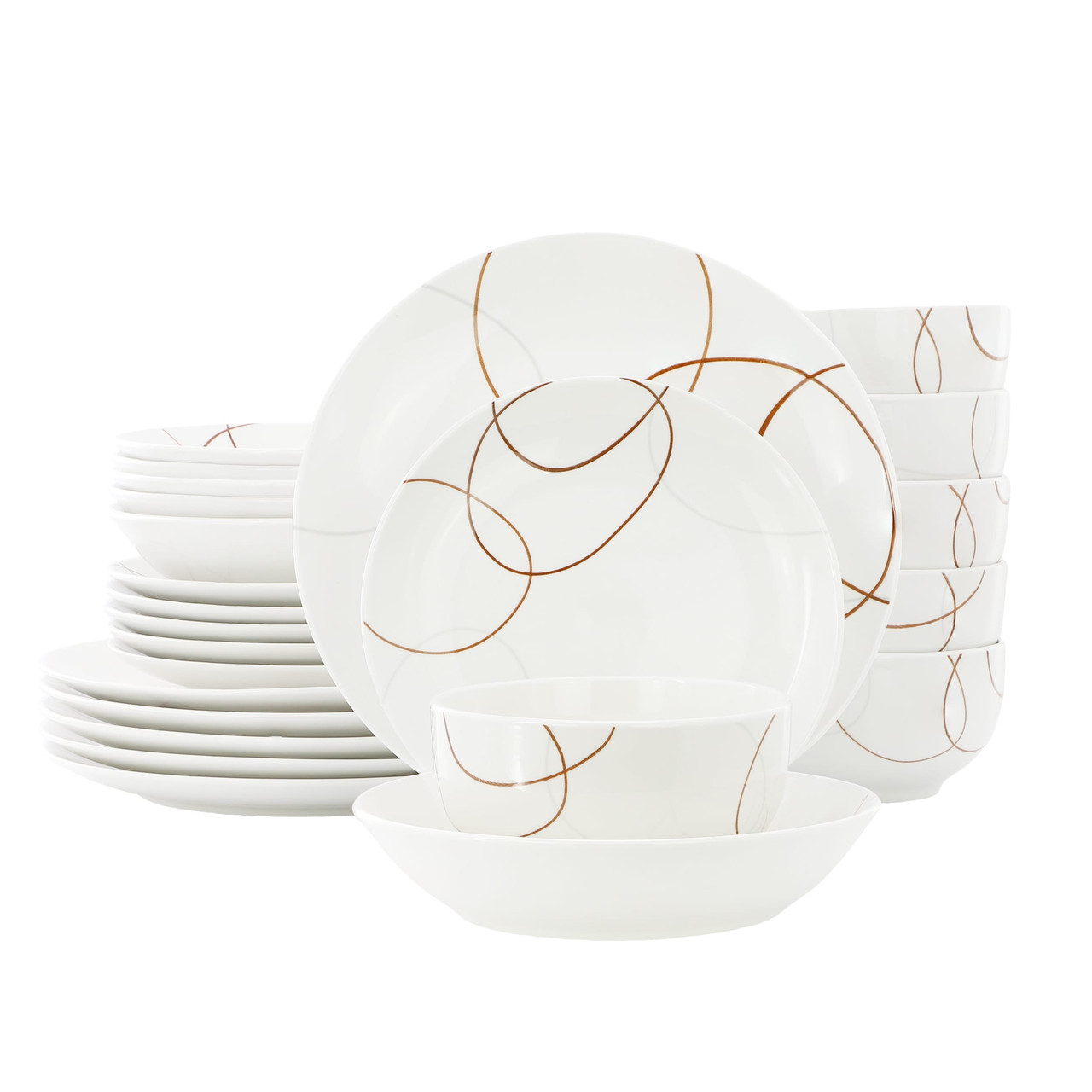 Elama Sydney 24 Piece Porcelain Double Bowl Dinnerware Set, Service for 6