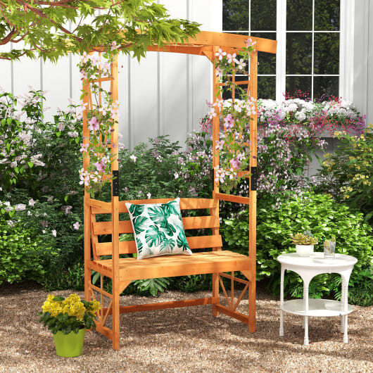 6.2 Feet Tall Patio Garden Arbor with Pergola and 2-Seat Bench for Garden Lawn Backyard Decoration-
