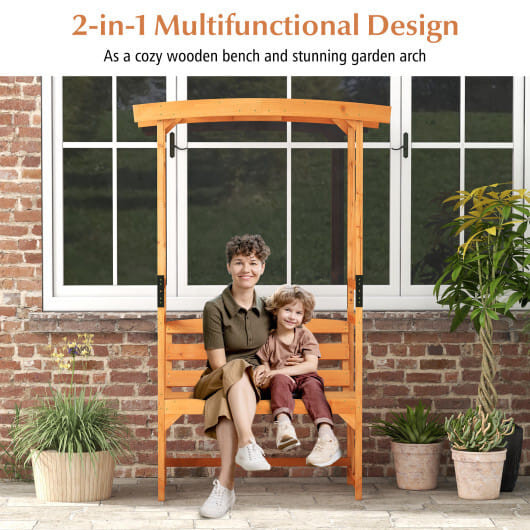 6.2 Feet Tall Patio Garden Arbor with Pergola and 2-Seat Bench for Garden Lawn Backyard Decoration-