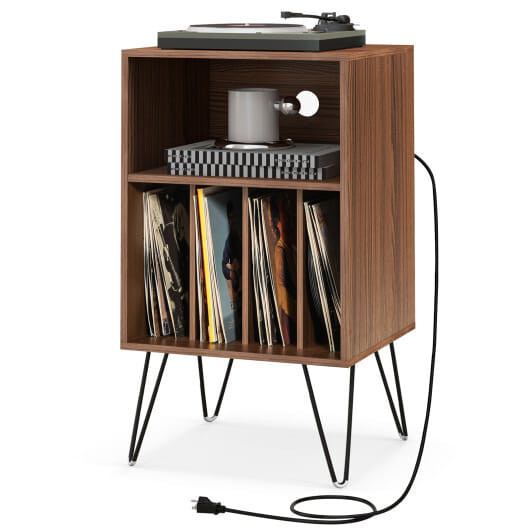 Record Player Stand with Charging Station for Living Room Bedroom-Rustic Brown