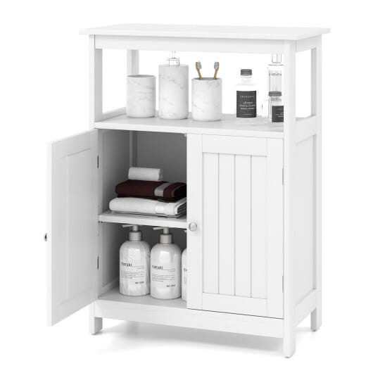 Bathroom Floor Cabinet Freestanding Storage Organizer with Open Compartment-White