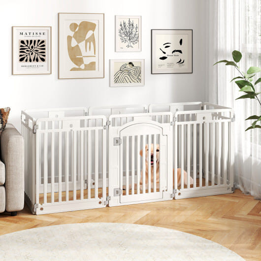 8-Panel Tall Plastic Dog Fence Indoor Outdoor Puppy Pen with Locking Door-White