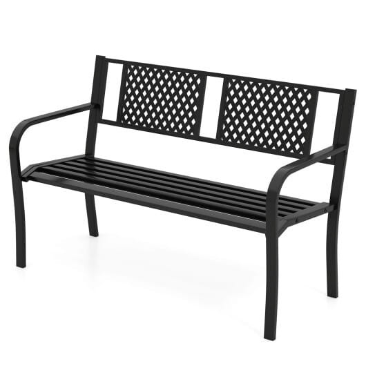 Outdoor Bench Metal Loveseat Patio Bench for 2-3-Person-Black