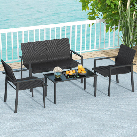 4 Pieces Patio Furniture Set with Heavy Duty Galvanized Metal Frame-Brown