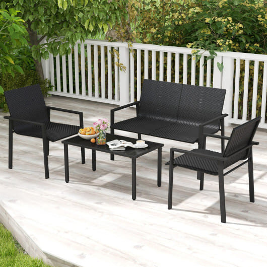 4 Pieces Patio Furniture Set with Heavy Duty Galvanized Metal Frame-Brown