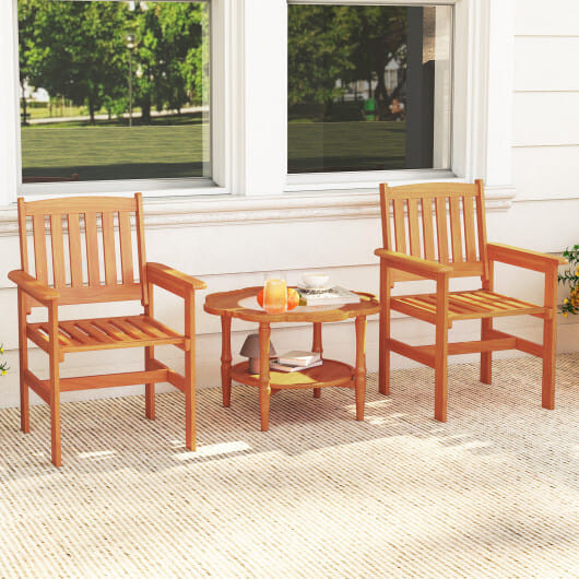 Wooden Patio Chairs Set of 2 with Inclined Backrests 