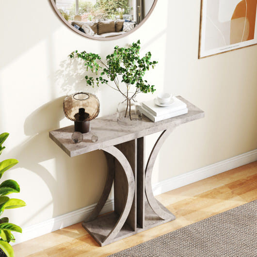 Console Table 39.5 Inch Rectangular Entryway Table with Geometric Frame-Gray