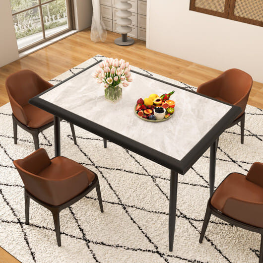 Sintered Stone Dining Table 44" Rectangular Kitchen Table with Metal Frame Indoor Modern Breakfast 