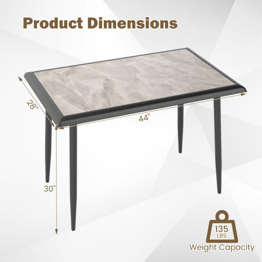Sintered Stone Dining Table 44" Rectangular Kitchen Table with Metal Frame Indoor Modern Breakfast 