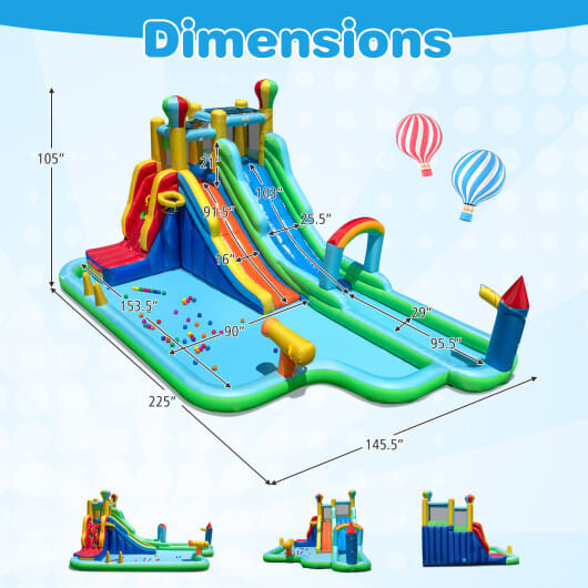 Inflatable Water Slide Park Giant Bounce House with 750W Blower