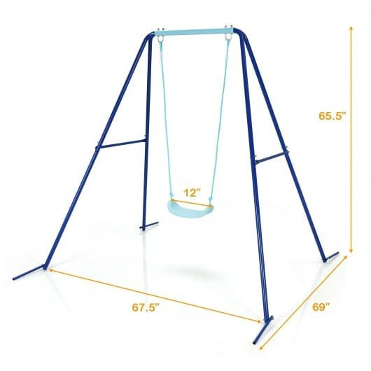 Outdoor Kids Swing Set with Heavy-Duty Metal A-Frame and Ground Stakes-Orange