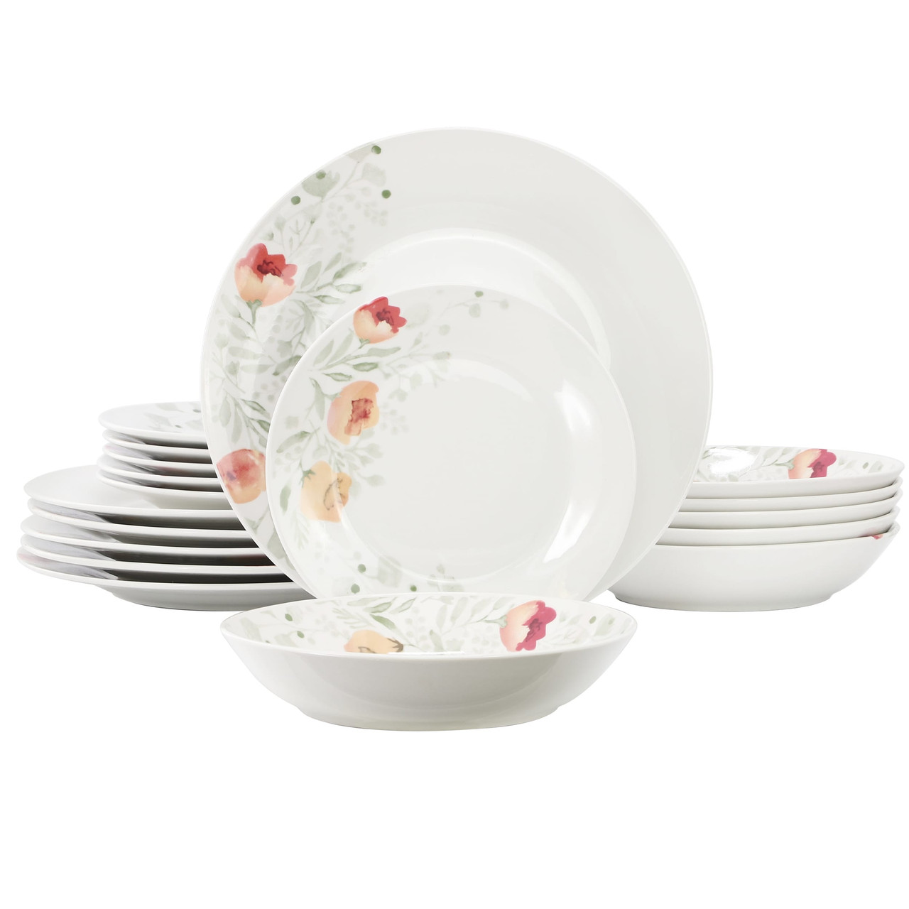 Elama Poppy 18 Piece Porcelain Dinnerware Set, Service for 6