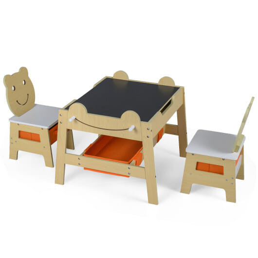 5-in-1 Toddler Table and 2 Chairs Cute Art Desk Set with Reversible Chalkboard Whiteboard-Grey