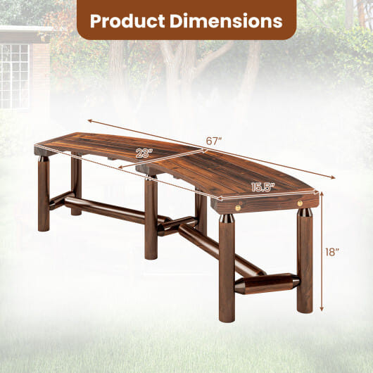 Patio Curved Bench Solid Wood Fire Pit Bench Outdoor Backless Loveseat-Natural
