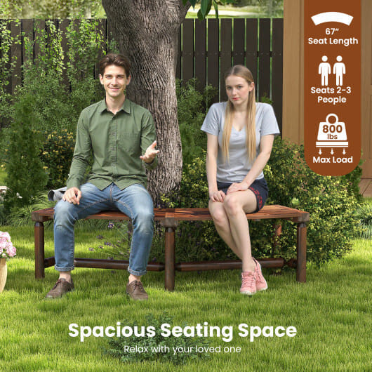 Patio Curved Bench Solid Wood Fire Pit Bench Outdoor Backless Loveseat-Natural