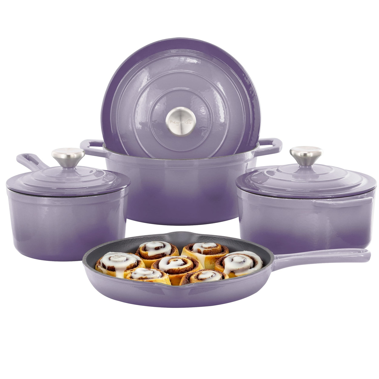 MegaChef 7 Piece Enameled Cast Iron Cookware Set in Purple