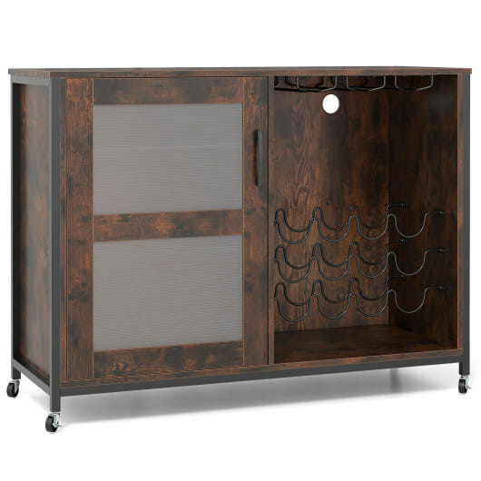 Wine Bar Cabinet with LED Light and Adjustable Shelves-Rustic Brown