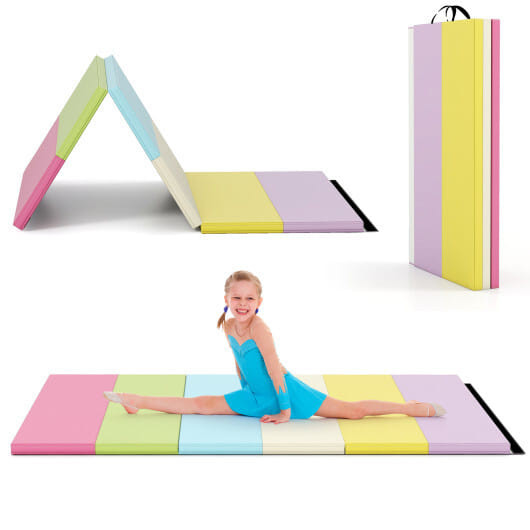 PU Leather Tri-Folding Gymnastics Tumbling Mat with Carrying Handles for Kids
