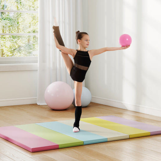 PU Leather Tri-Folding Gymnastics Tumbling Mat with Carrying Handles for Kids