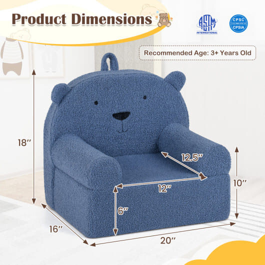 Kids Bear Sofa Toddler Foam Couch with Soft Fleece Fabric Cover-Navy