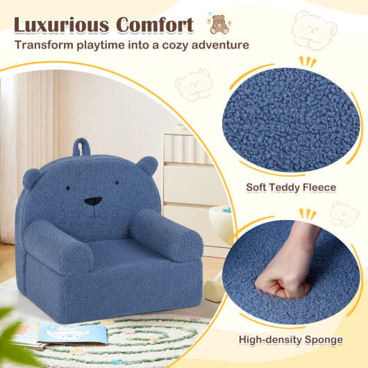 Kids Bear Sofa Toddler Foam Couch with Soft Fleece Fabric Cover-Navy