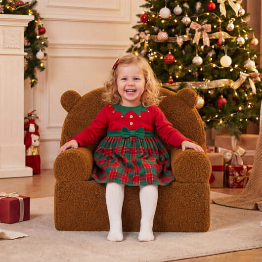 Kids Bear Sofa Toddler Foam Couch with Soft Fleece Fabric Cover-Navy