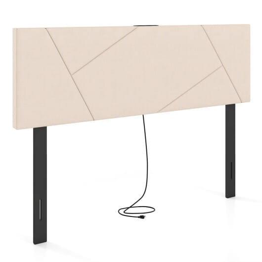 Headboard for Full Size Bed and Queen Geometric Upholstered Head Board-Gray