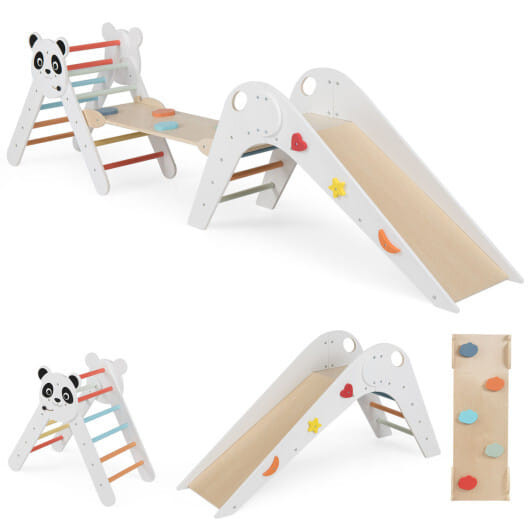 Triangle Set Foldable Kids Climbing Toys Panda-Themed Wood Montessori Climbing Set-Macaron