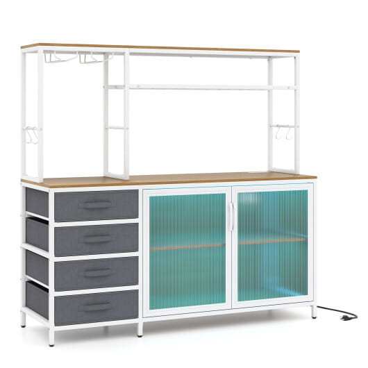 Sideboard Buffet Cabinet with LED Lights 55 inch Coffee Table with Power Outlets-Natural